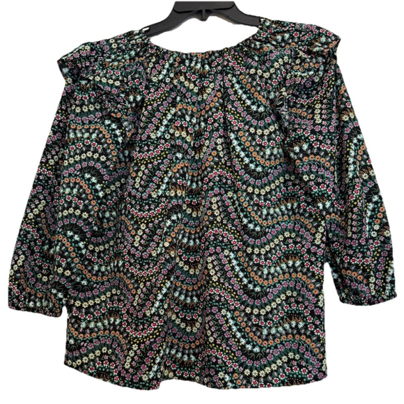 New LOFT Garden Dobby Tie Back Ruffle Blouse Black Calico Floral Cottagecore XS - Picture 4 of 11